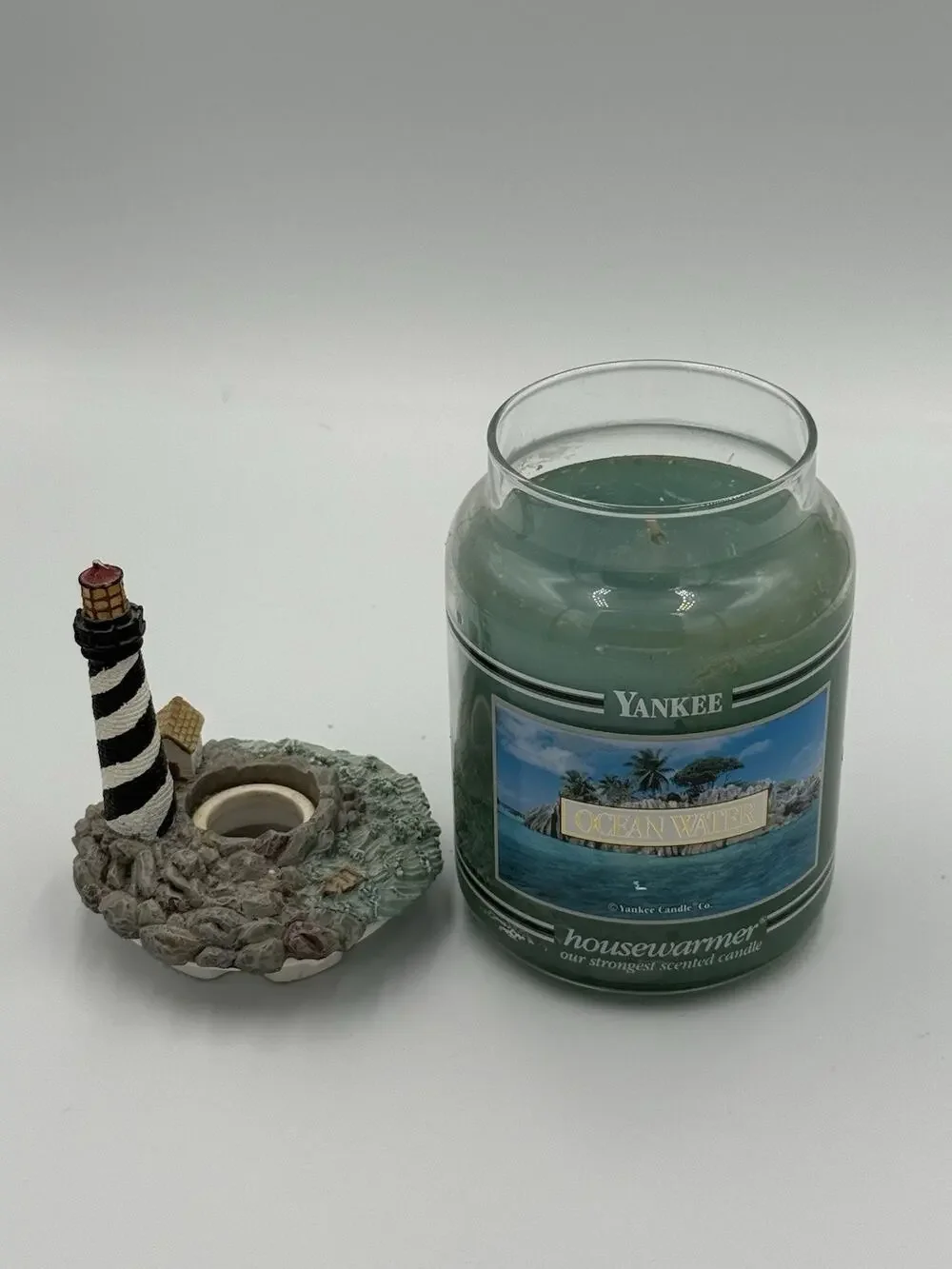 Rare Yankee Candle Ocean Water 22oz Glass Jar Large Light Blue Vintage USA New
